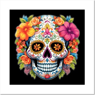 Colorful Day of the Dead Dia de Los Muertos Sugar Skull Posters and Art